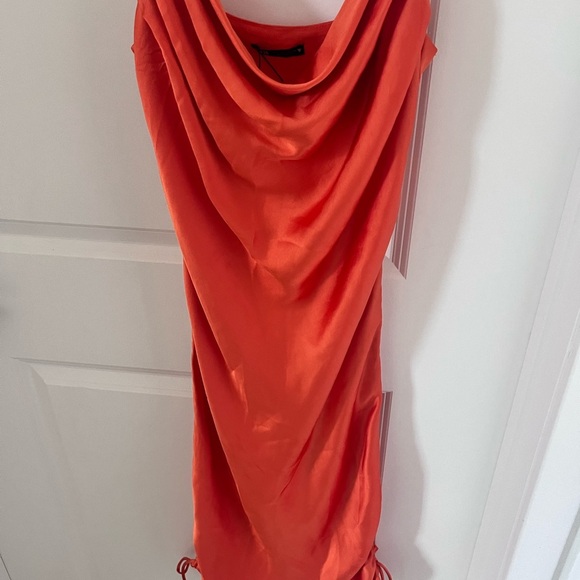 Sleek Orange Satin Slip Mini Dress Size Large - Picture 4 of 10